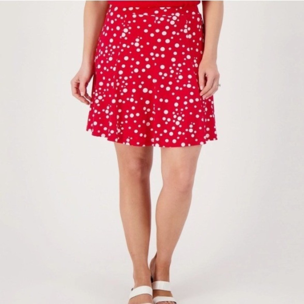 Susan Graver Skort Womens 5X Red Polka Dot Liquid Knit 8 Gore Pull On A602049